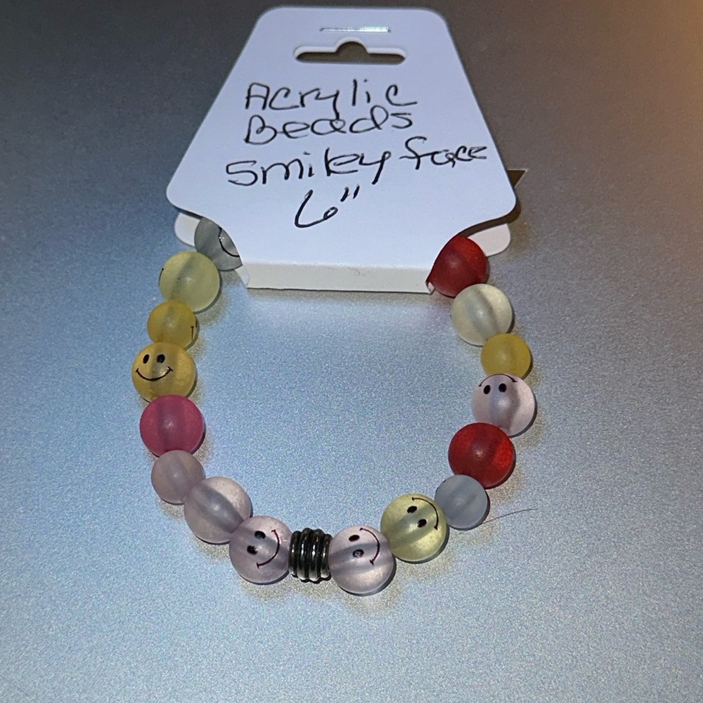 Hand Crafted Smiley Face Acrylic Bead Stretch Bracelet